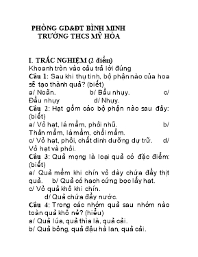Đề kiểm tra học kỳ II môn Sinh học Lớp 6 - Trường THCS Mỹ Hòa